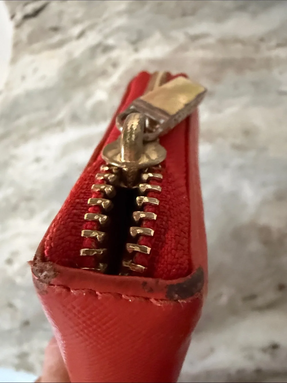 Tory Burch Coral-Red Zip Wallet with Gold Logo